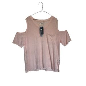 NWT Seven7 Cold Shoulder Top V-Neck Pocket Tee‎ Casual Blouse Veil Rose XXL
